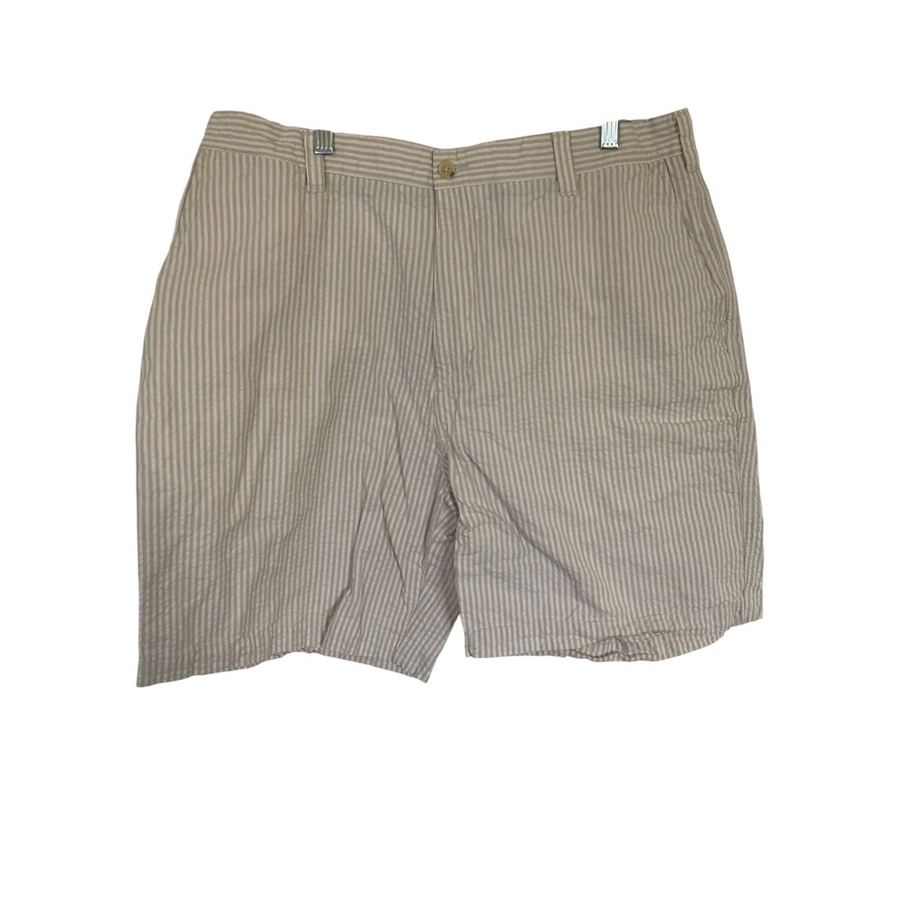 IZOD Mens‎ Tan White Striped Seersucker Shorts Size 38 Coastal Summer Nautical